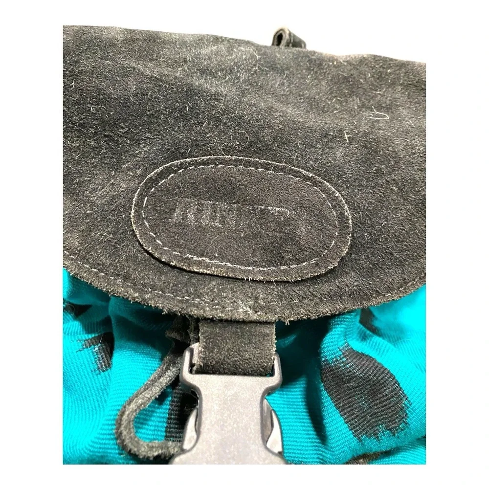 Vintage 90s Y2K LEI Black Faux Leather Suede Mini‎ Backpack Bag w Wallet Pocket